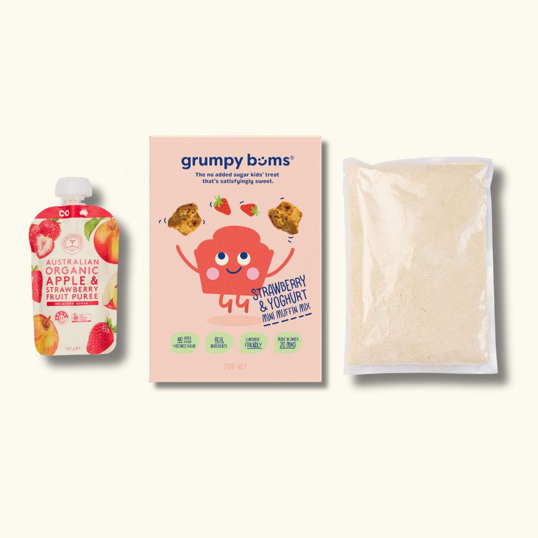 Grumpy Bums Strawberry and Yoghurt Muffins packaging and ingredients